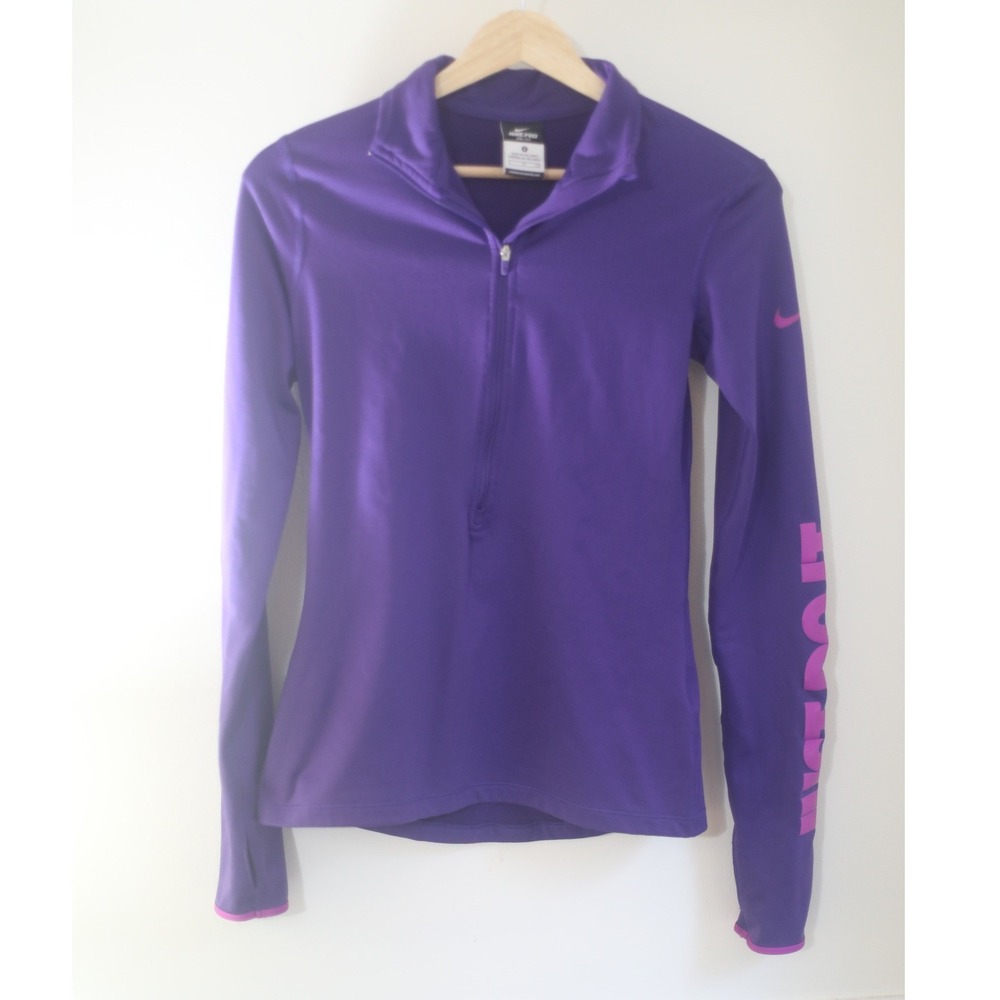 Nike Pro Dri-FIT Womens Purple Pink Half Zip Pullover Just Do It Sleeve Small